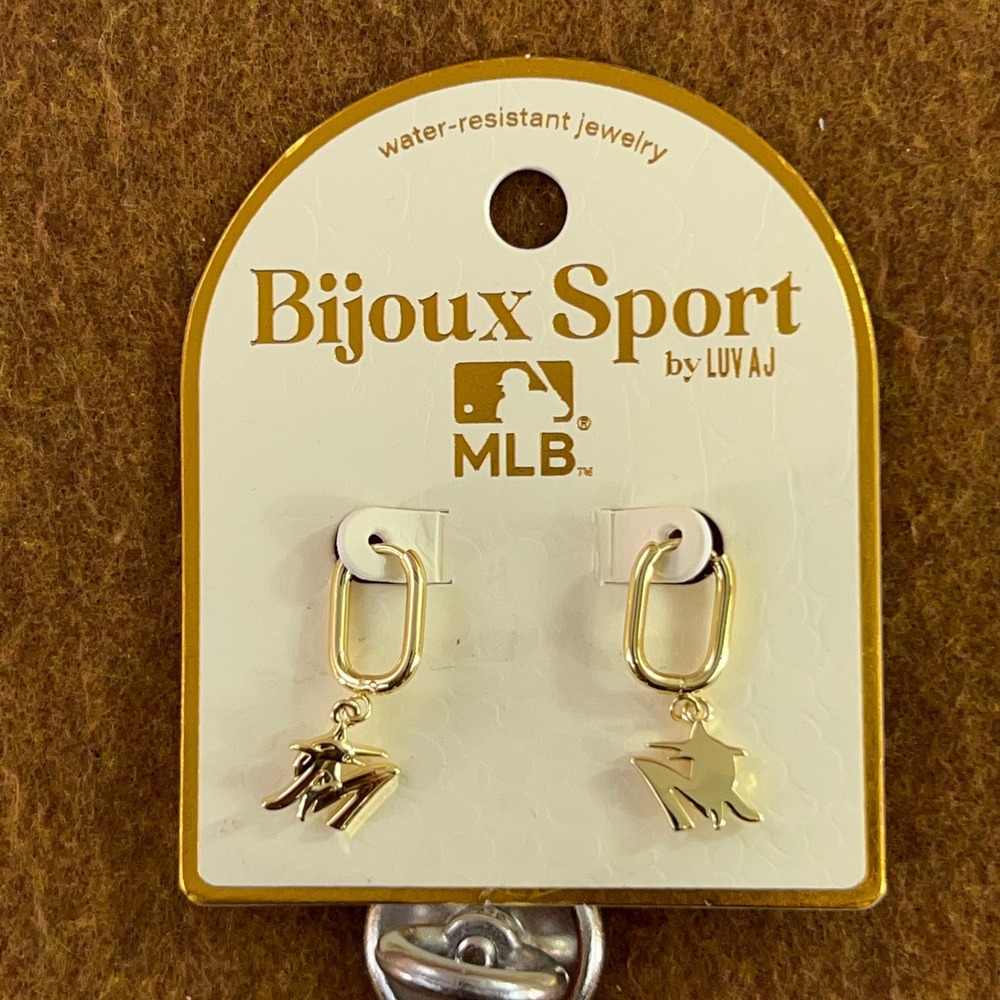 Bijoux Sport Womens OS Gold MLB Miami Marlins Logo Dangle Earrings NWT